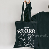 新品 加厚帆布包女学生上补课通勤单肩包猫咪印花大容量手提购物袋