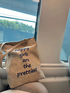 2023新款 森系麻布袋文艺风大容量帆布袋简约字母休闲单肩包百搭