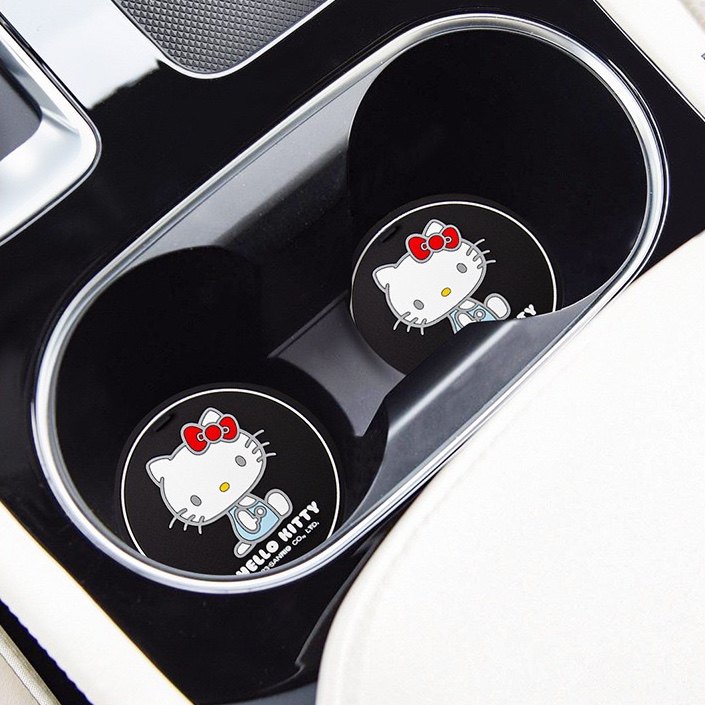 kt猫汽车水杯垫卡通可爱凯蒂猫车载扶手箱凹槽防滑防水垫装饰用品