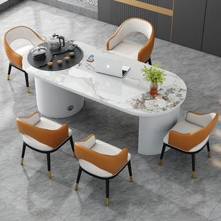 岩板茶桌椅组合一桌五椅家用泡茶台阳台多功能一体办公茶桌套装