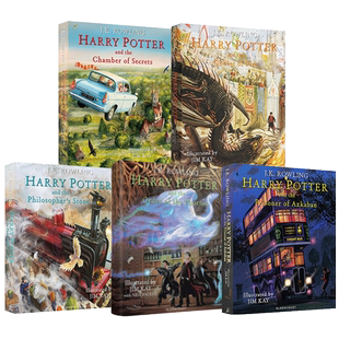 英文原版 Harry potter哈利波特精装彩绘插画版5册 哈利波特与魔法石密室1  进口原版 畅销艺术画册 精装珍藏版 蓝思指数880-940L