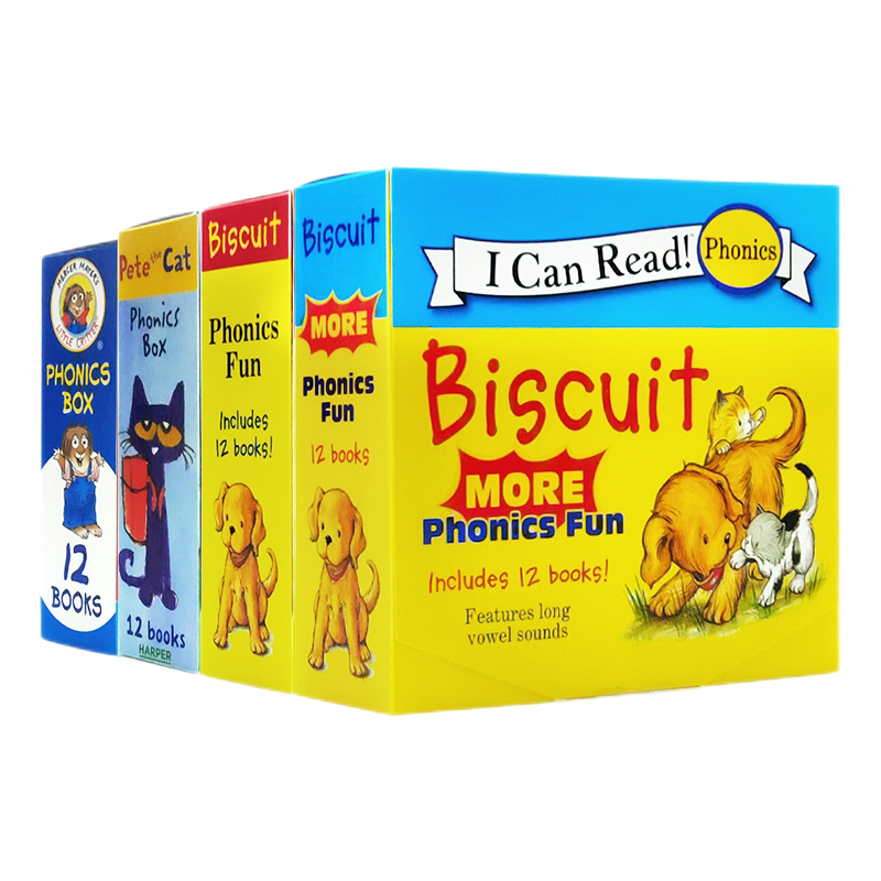 全套48册 英文原版绘本Biscuit、Pete the Cat、 小饼干狗、皮特猫、小怪物little Critter小毛人 自然拼读盒装48册合售i can read