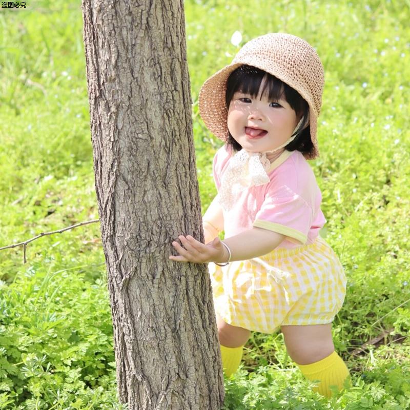 儿童草帽海边女孩帽子宝宝防晒遮阳薄款新款春游装备沙滩夏渔夫帽