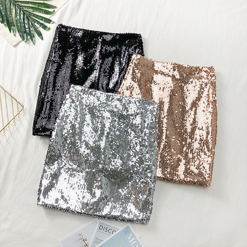 韩版BLING亮片高腰显瘦半身裙女新款2019夏季网红款百搭包臀短裙