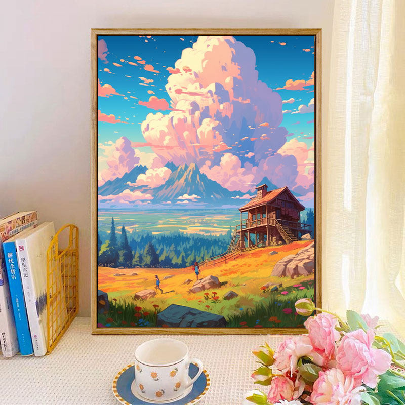 隐士小屋 首艺派diy数字油画卧室客厅摆件手工简单解压油彩画摆件