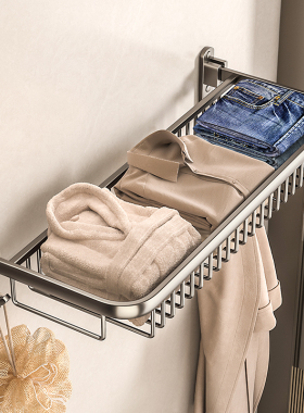 映生活枪灰色浴室折叠置物架放衣服神器卫生间浴巾架干净衣服收纳