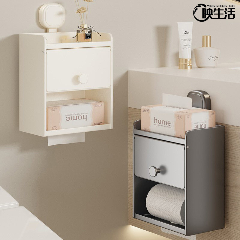 卫生间免打孔吸盘纸巾盒置物架