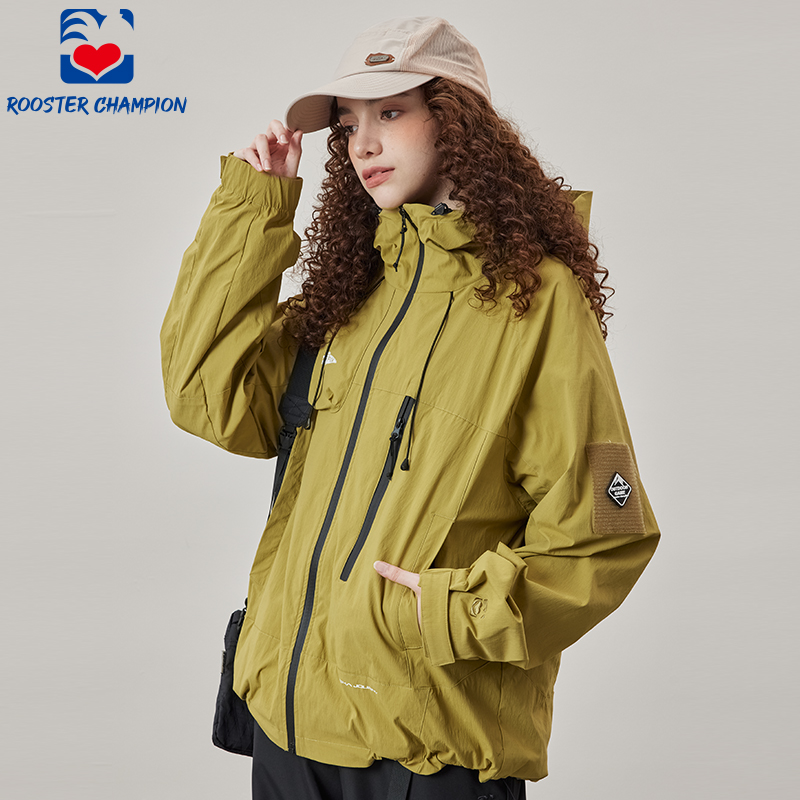 公鸡冠军黄绿色连帽风衣
