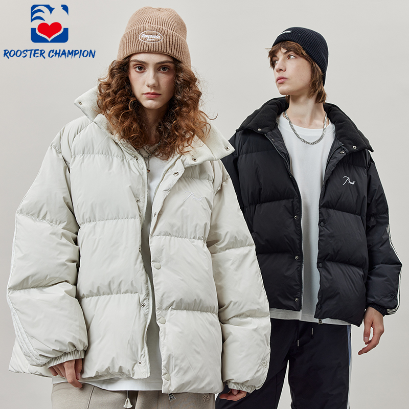 公鸡冠军羽绒服男冬季新款潮牌白色高领加厚85白鸭绒情侣加厚外套