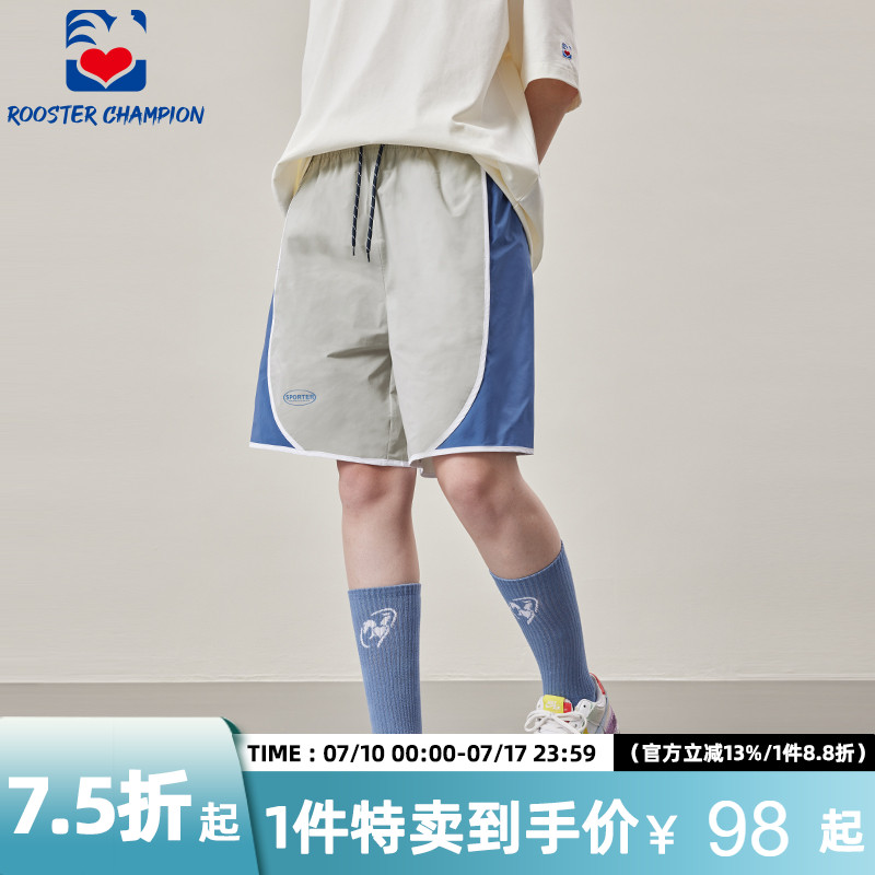 公鸡冠军短裤男2025夏季新款灰色宽松印花撞色直筒休闲运动五分裤