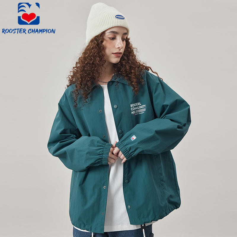 公鸡冠军蓝绿色翻领夹克