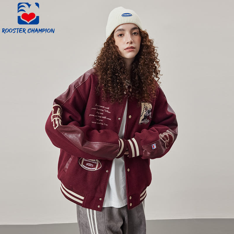 公鸡冠军酒红加厚棉服