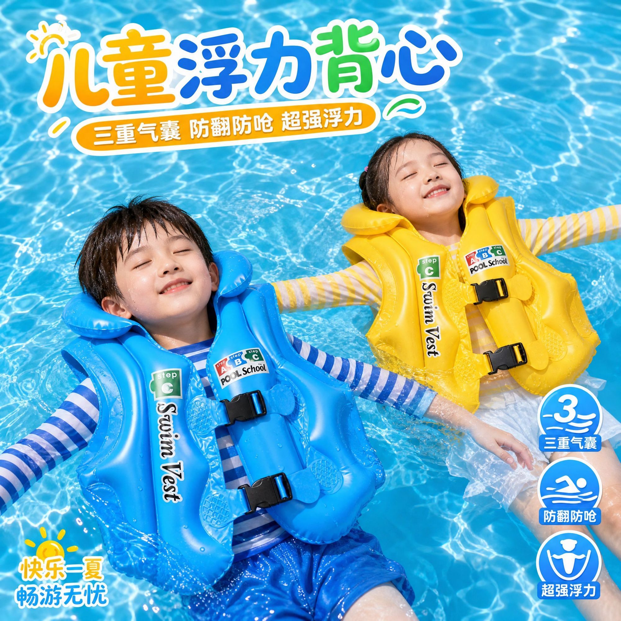 儿童防溺手动充气救生泳圈