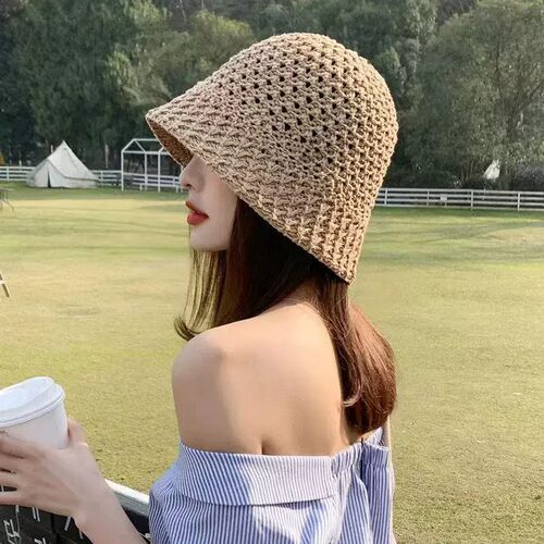 夏季防晒透气镂空针织渔夫帽女
