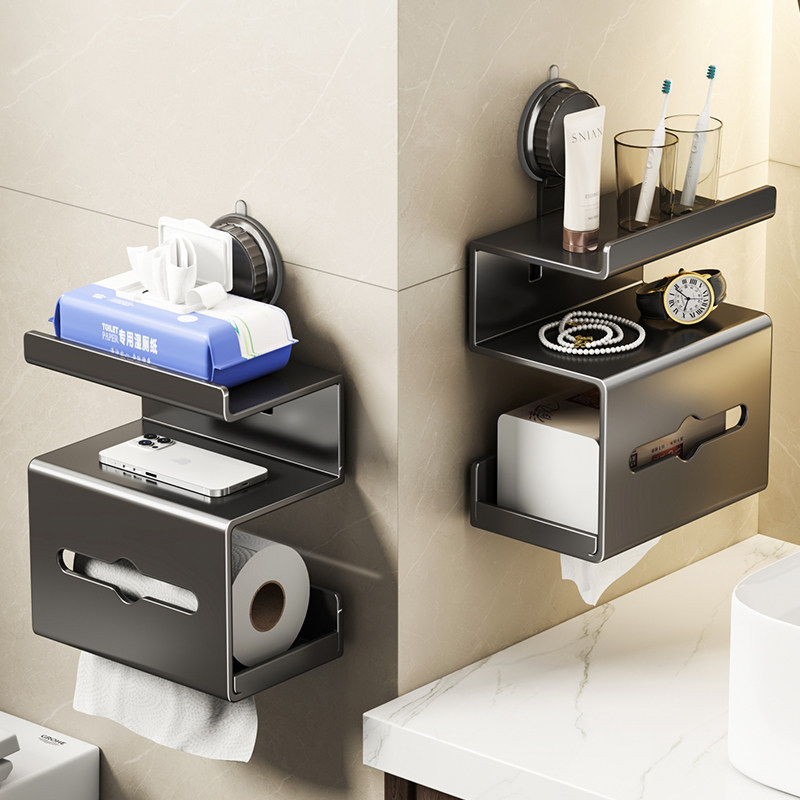 卫生间吸盘厕纸盒壁挂式厕所抽纸卷纸挂架浴室免打孔纸巾盒置物架