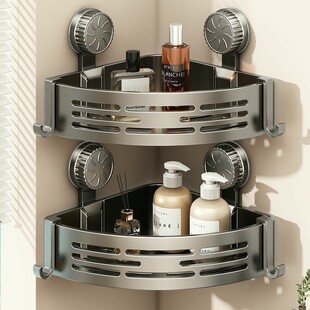 吸盘卫生间置物架浴室洗漱台用品壁挂墙上免打孔厕所收纳三角架子