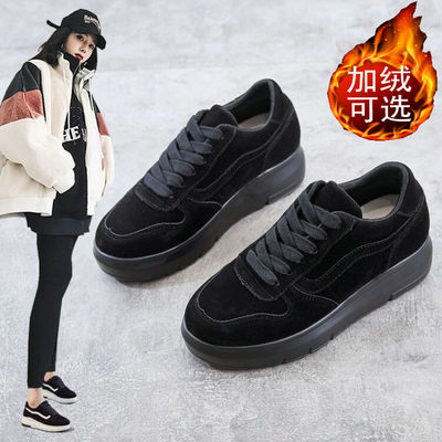 厚底8cm小码3334冬季全黑色女鞋