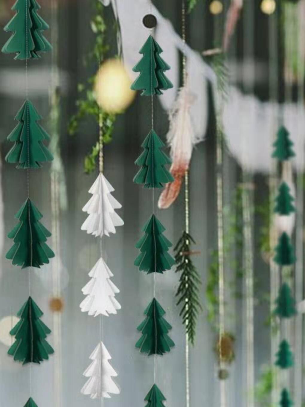 10 three-dimensional Mini Christmas tree Paper string pull flowers hanging Flags Christmas Decorations Party decoration supplies