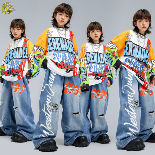 儿童嘻哈长袖T恤hiphop街舞潮服