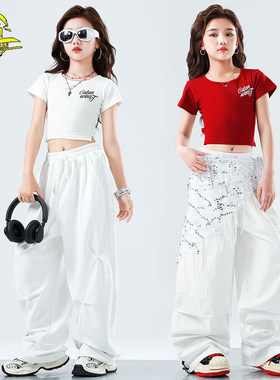 女童时髦露脐上衣爵士舞演出服装