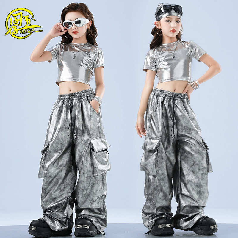 女童爵士舞服装女团炫酷银色套装小模特舞台走秀服现代舞表演出服