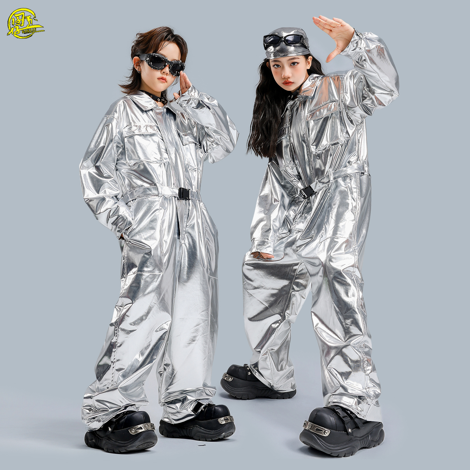 儿童酷帅银色嘻哈hiphop街舞服装