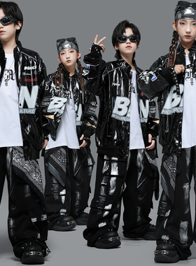 儿童嘻哈街舞服男女孩酷帅机车风皮衣breaking舞蹈服架子鼓演出服