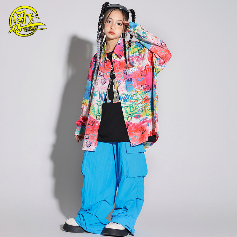 儿童潮酷衬衫街舞嘻哈演出服套装