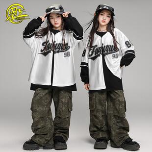 儿童街舞潮服男女童酷帅银色棒球服迷彩裤嘻哈hiphop架子鼓演出服