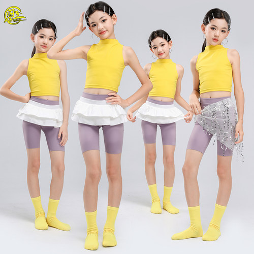 儿童黄色背心舞蹈形体练功服套装
