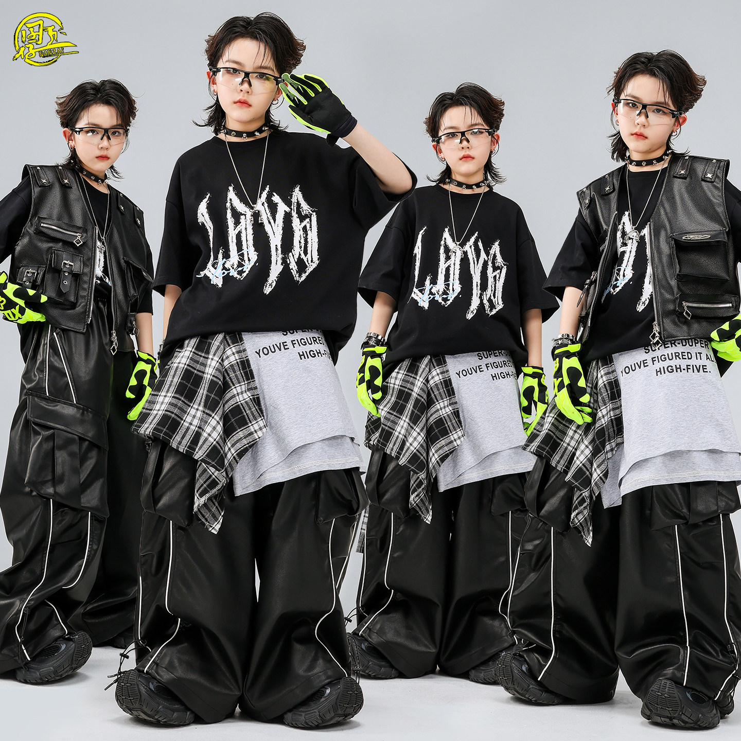 街舞儿童潮服男女童朋克风马甲嘻哈breaking舞蹈架子鼓走秀演出服