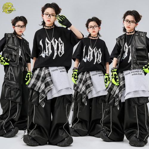 儿童朋克风嘻哈街舞架子鼓演出服