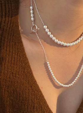 通体S925纯银磨砂圆珠长款项链女2024新款韩版时尚气质小众锁骨链
