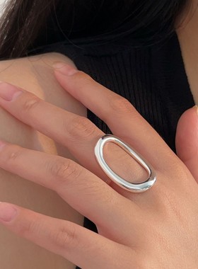 通体S925纯银几何形戒指