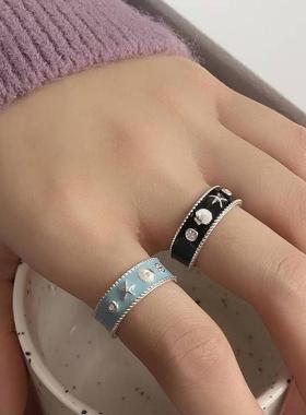 秋冬新款金属黑色珐琅釉戒指