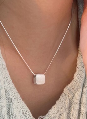 小众方块拉丝冷淡风项链S925纯银