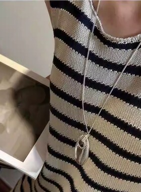 S925纯银韩版小众设计感质感重工椭圆毛衣链东大门原单款长款项链