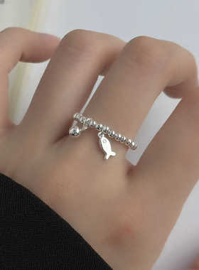 小鱼球球松紧绳戒指s925纯银简约