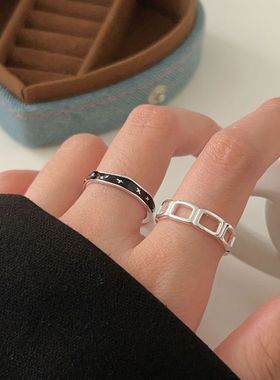 S925银韩版可调节几何方块戒指