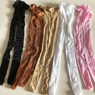 儿童黑色烫钻袜渔网袜女童白色带钻舞台表演连裤袜配裙子打底裤袜