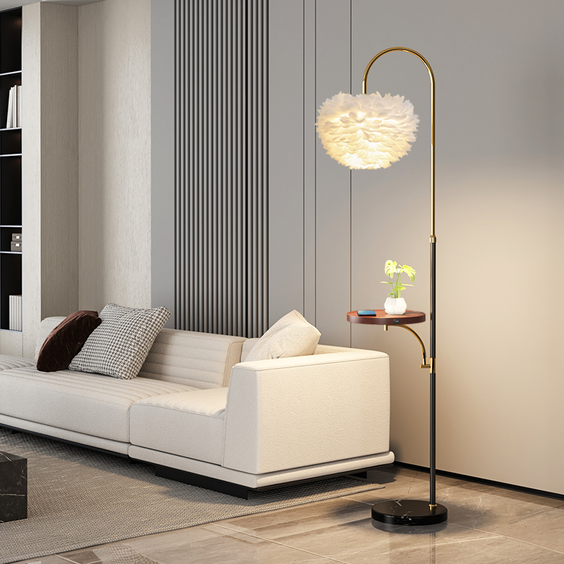 卧室床头边北欧网红羽毛落地灯