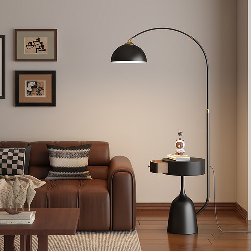 客厅沙发旁边钓鱼灯落地灯置物架