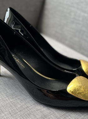 Rupert Sanderson高跟鞋女鞋金跟金扣漆皮黑色尖头单鞋