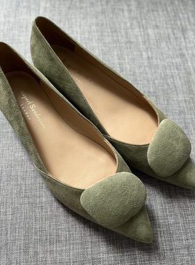 Rupert Sanderson绿色反绒包跟粗跟低跟尖头款单鞋女鞋