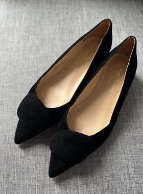 Rupert Sanderson黑色反绒包跟粗跟低跟尖头款单鞋女鞋
