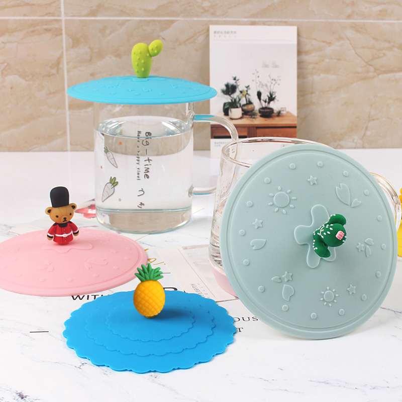 食品级卡通风防尘硅胶杯盖