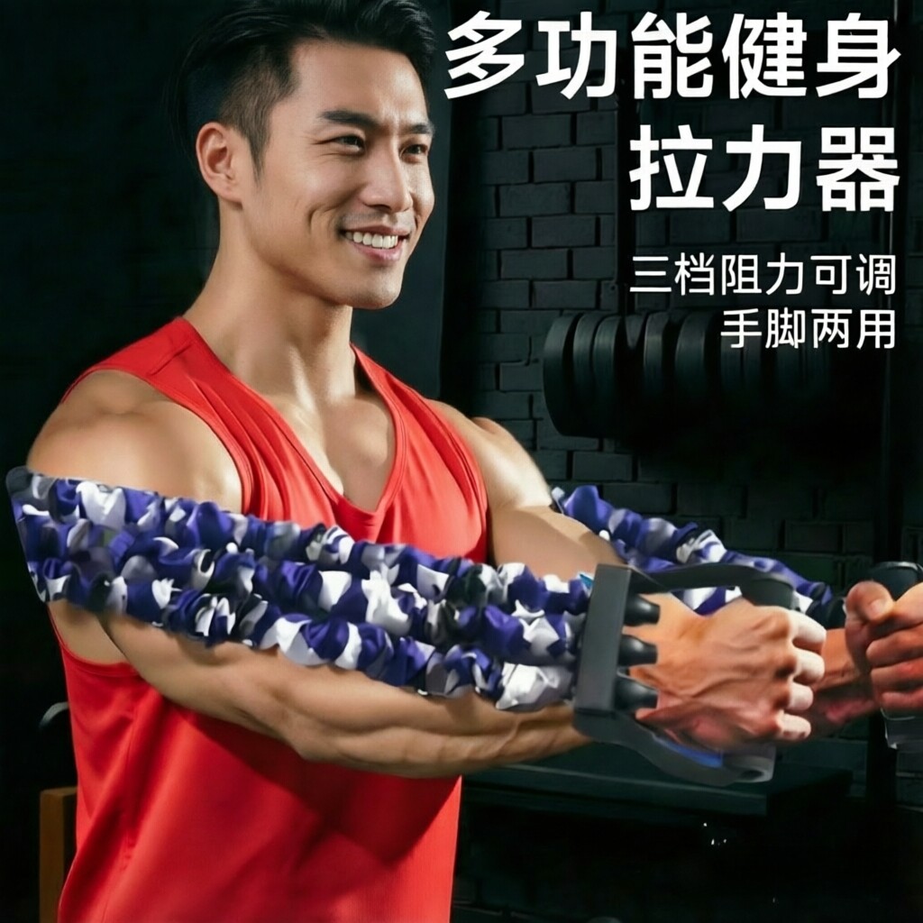 多功能三孔拉力器拉力男士调节胸肌弹力臂力扩胸家用弹力带拉力器