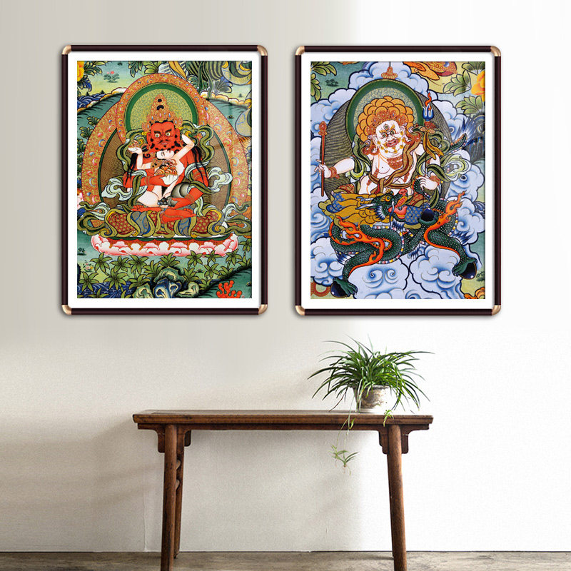 白财神画像西藏唐卡挂画客厅佛堂家用招财佛像装饰画红财神绿财神