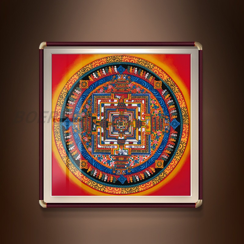 时轮金刚坛城藏传唐卡六字真言挂画中式茶室装饰画客厅玄关艺术品