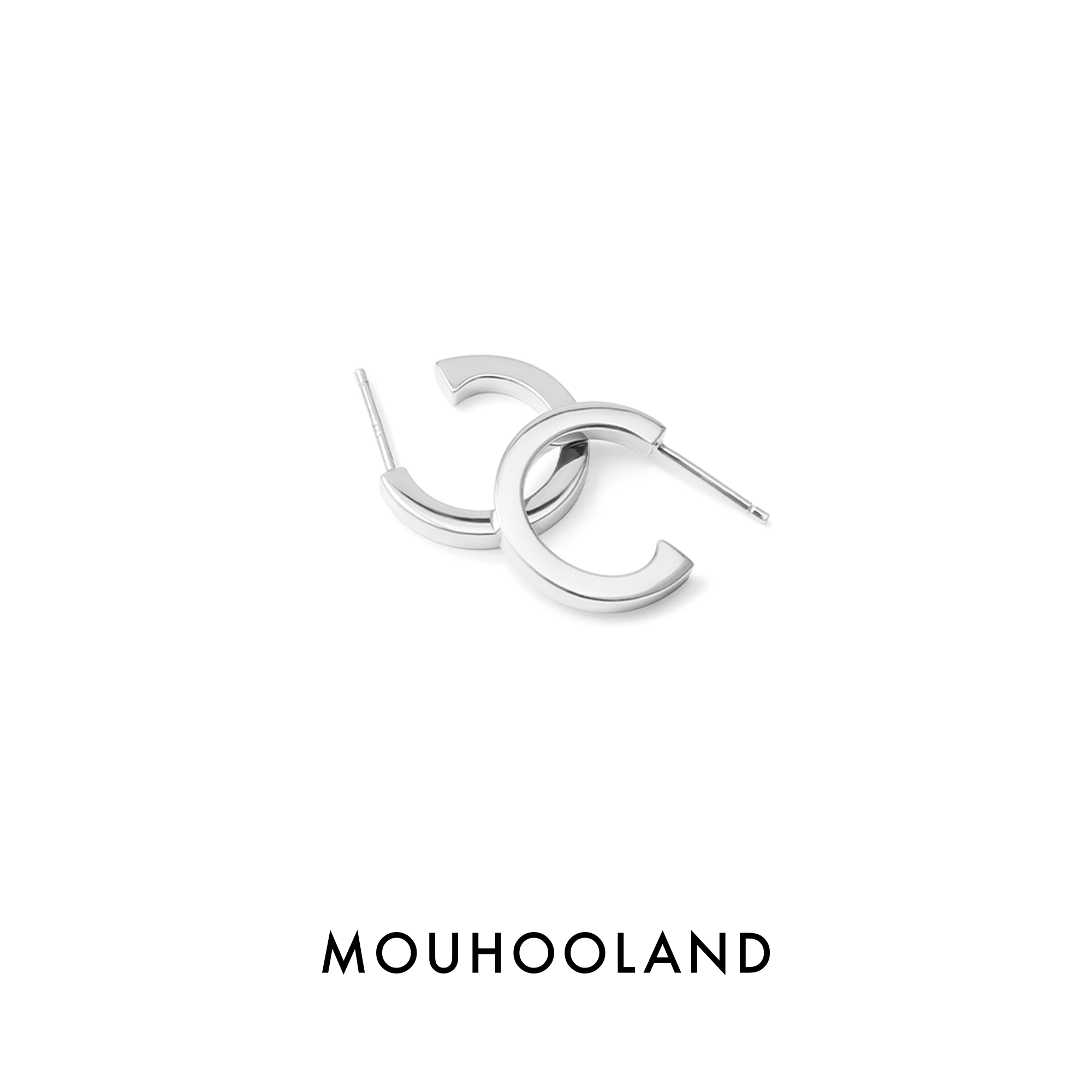 Mouhooland 原创潮牌几何C半环耳钉小众设计嘻哈装饰情侣耳饰百搭